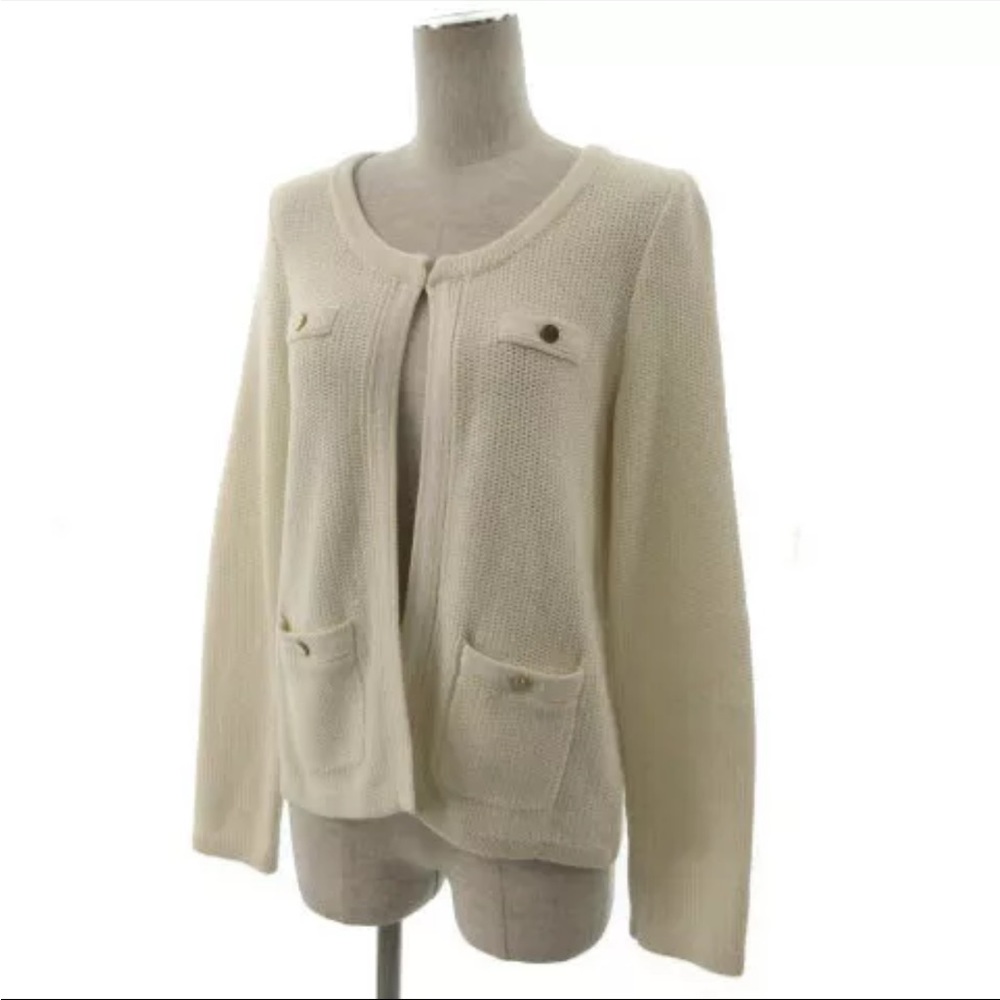 NWT BANANA REPUBLIC CREAM AND GOLD SWEATER CARDIGAN - Sz L - 100% cotton